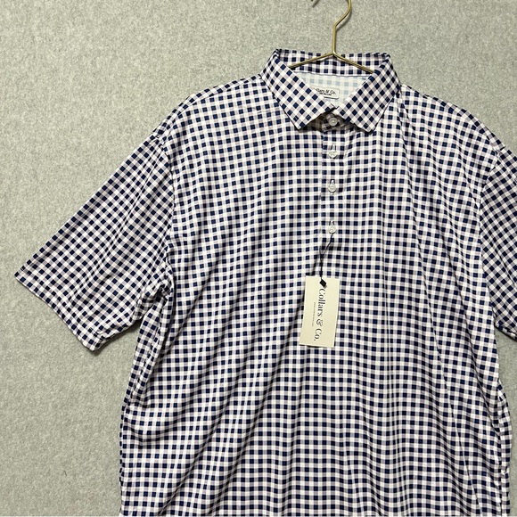 Collars & Co. Relaxed Dress Collar Polo NWT Size XL Navy Gingham Short Sleeve - Picture 5 of 12